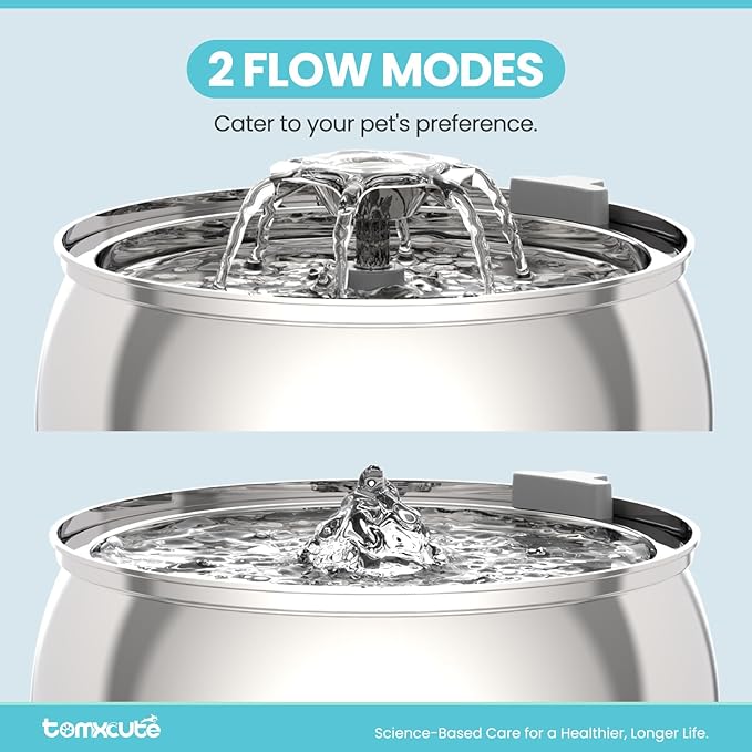 Tomxcute Cat Water Fountain, 4.0L/135oz Stainless Steel Pet Fountain Flower Design, Ultra-Quiet Pump and 3 Replacement Filters & for Cats, Dogs, Multiple Pets
