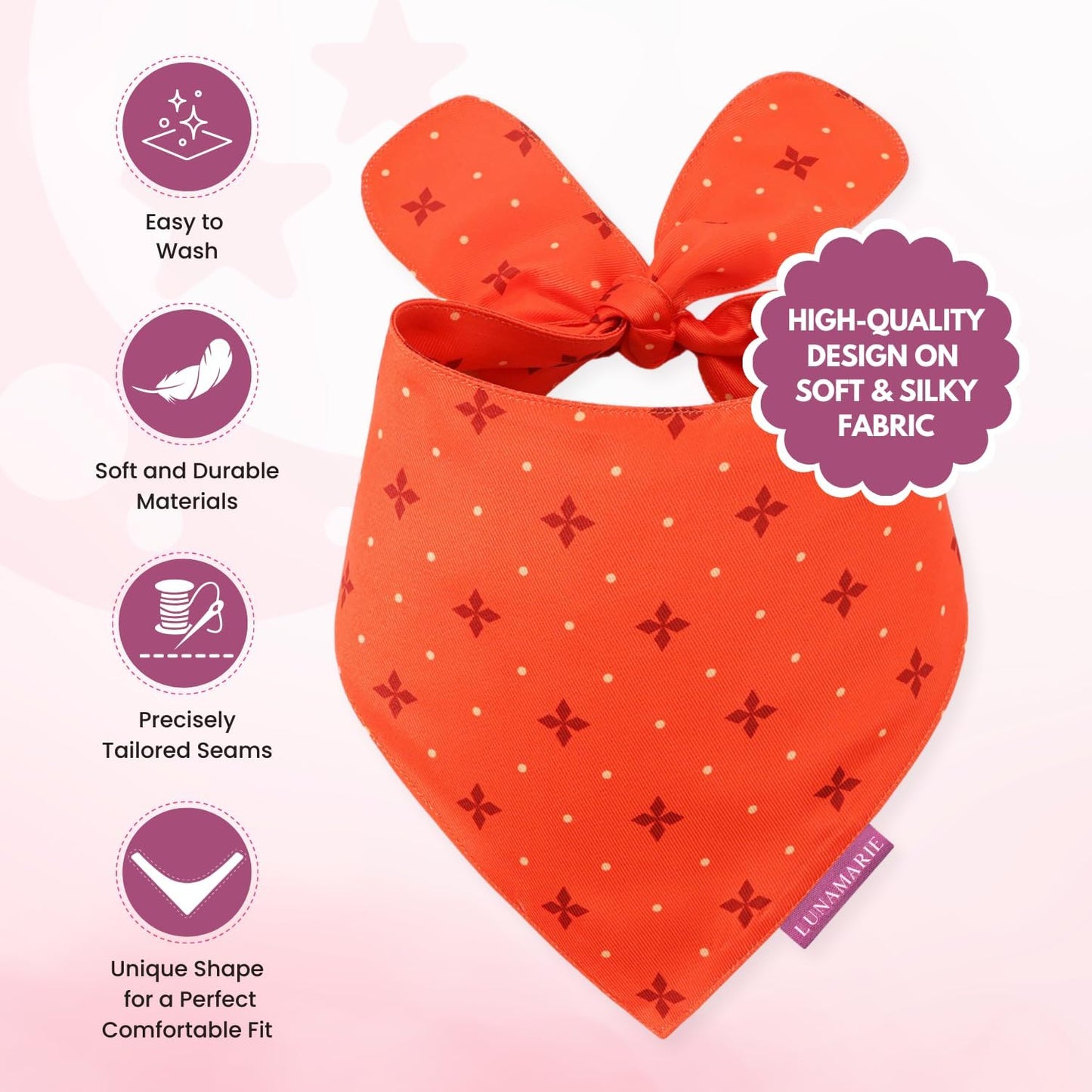 LunaMarie - Luxury Pet Birthday Bandanas -Premium & Silky Poly Fabric | 100% Handmade | Custom Shape Dual Layered (Ember, Medium)