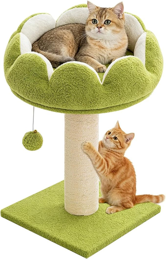 Flower Cat Scratching Post for Indoor Cats Scratcher with Perch | Comfortable & Removable Perch, Interactive Dangling Ball, Natural Sisal Scratching Post, Simple Assembly & Stability
