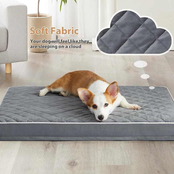 WNPETHOME Orthopedic XXL Dog Beds for Large Senior Dog Bed Comfy Sleeping | XXL Washable Waterproof Dogs Bed with Removable Cover, Multi-Needle Quilting Dogs Crate Bed for Relax ,Grey 47x29 Inch