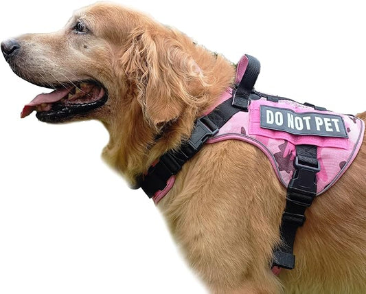 Tactical Dog Harness for Medium and Large Breeds, Air Dog Vest No Pull with Reflective Do Not Pet Patches, Breathable Dog Molle Vests for Training Walking Hunting Camo Pink