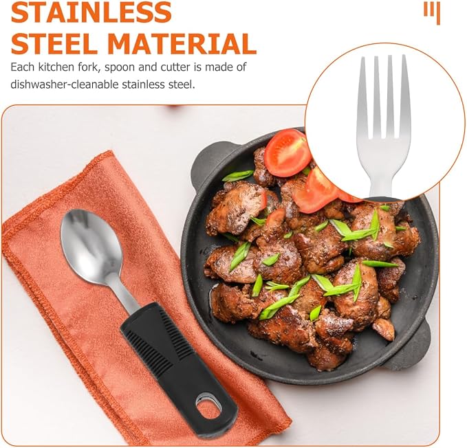 Healifty Adaptive Utensils Anti-Shake Tableware Set 3-Piece Non-Weighted Non-Slip Raised Handle Cutlery 7.87 Inch Fork Spoon Cutter for Elderly Arthritis Tremor Support