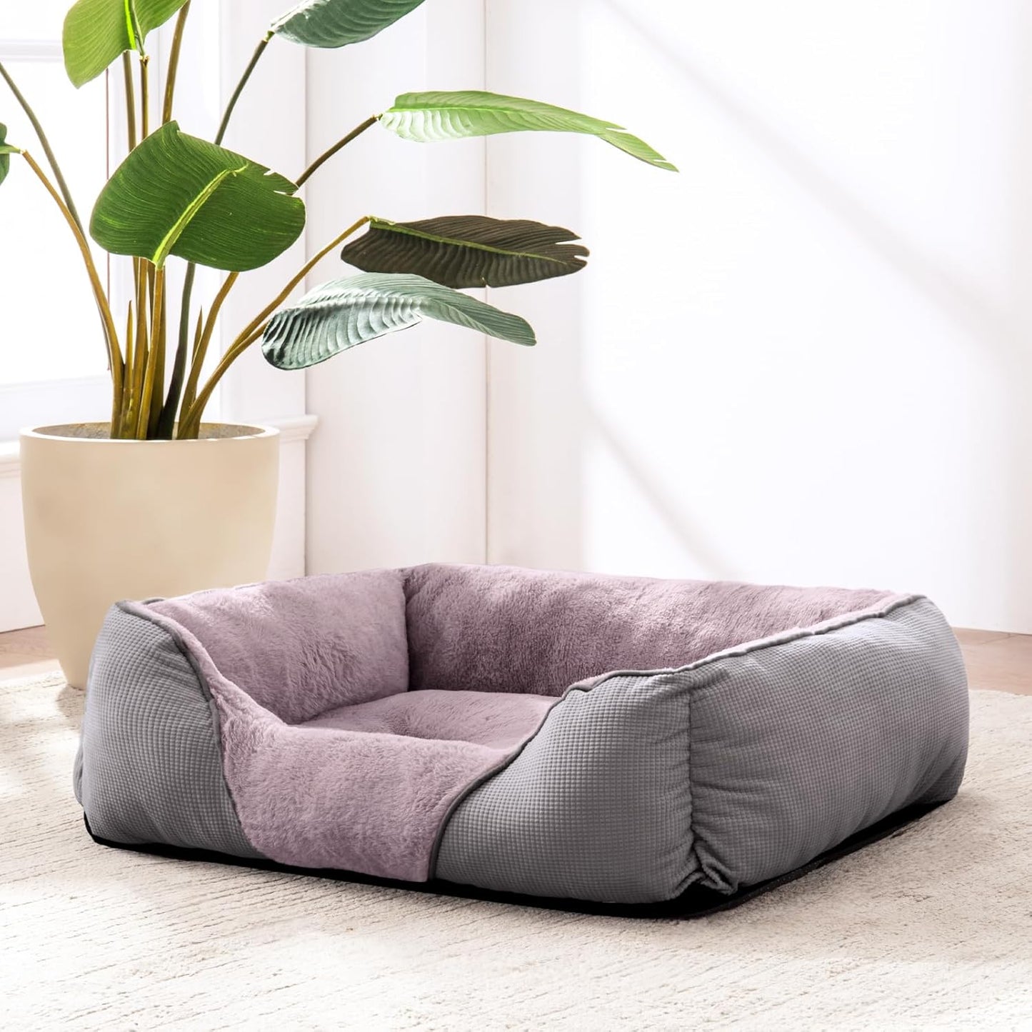 MIXJOY Dog Beds for Small Dogs, Cat Beds for Indoor Cats Washable, Calming Pet Small Size Dog, Soft Rectangle Pet Beds Sofa Cuddler, Orthopedic Cozy Puppy Beds, Anti-Slip Bottom(20x19in, Grey)