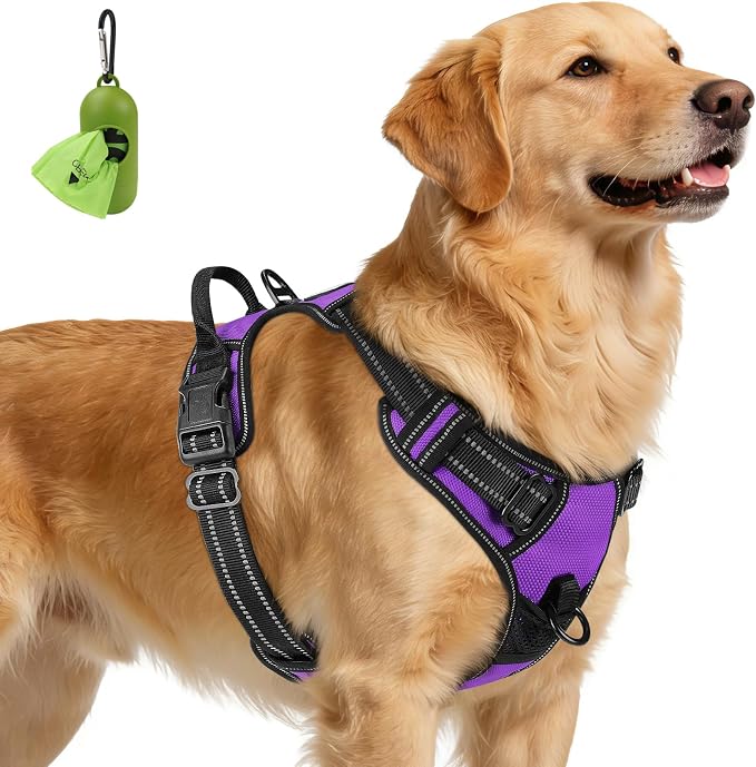 Joytale No Pull Dog Harness for Extra Large Dogs, Front Clip, Purple | Grab Handle for Instant Control, Padded & Adjustable Vest, Sturdy Metal D-Rings, for Safe Training & Daily Walking