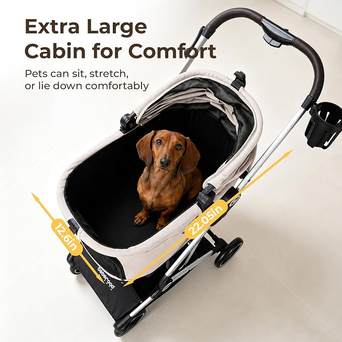 Beberoad Pet Stroller for Small Dogs and Medium Pets 4 Wheel | Aluminum Alloy Frame, All-Terrain Wheels, One Hand Fold Stroller, Lightweight Roomy Cabin