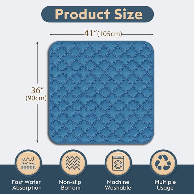 Washable Pee Pads for Dogs - 2 Pack Reusable Pee Pads，Waterproof Puppy Pads，Pet Training Pads，Super Absorbent with Dog Paw Shape Non-Slip Backing (Blue, 36" X 41" - 2 Pack)