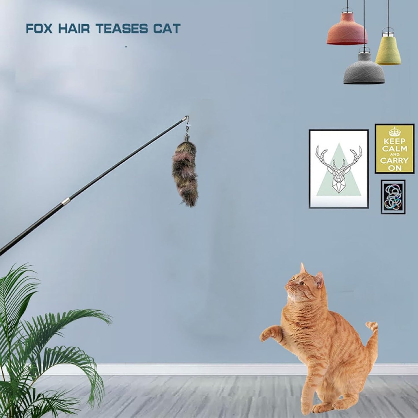 Interactive Cat Wand Toy with Cat Dancer, Retractable Feather Fox Tail Teaser for Indoor Cats, Enrichment Play Kittens to Senior Cats (Soft Pink)