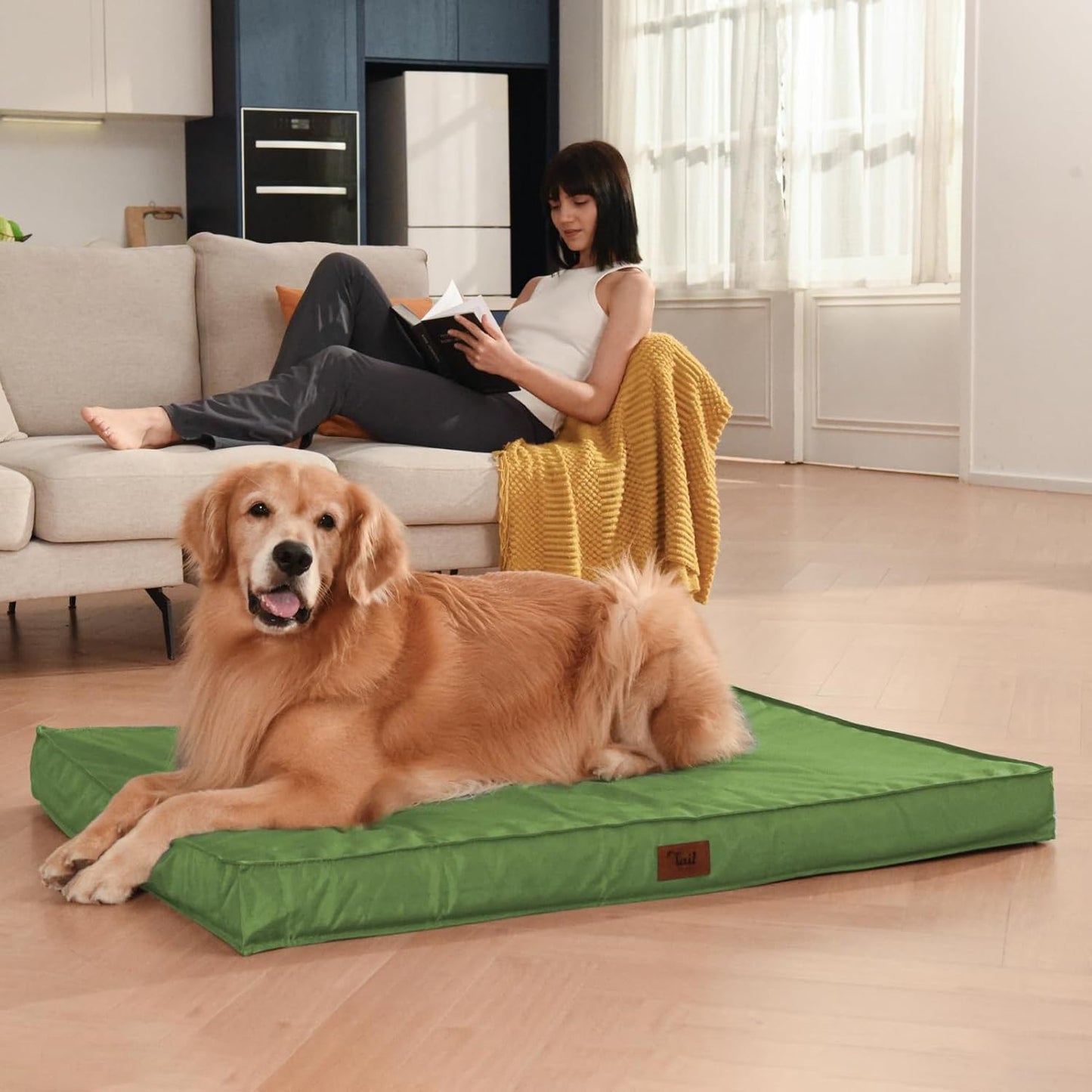 Orthopedic Dog Bed for Large Dogs, Big Waterproof Washable Dog Bed for Large Sized Dogs with Egg Crate Foam Pet Bed Mat, Removable Oxford Cooling Cover, Light Green