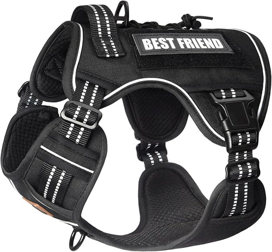Heavy Duty Dog Harness with Handle, No Pull Adjustable Outdoor Vest with Metal Buckles, MOLLE Panel & Reflective Strips for Medium Large Dogs