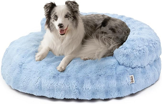 EHEYCIGA Soft Dog Couch Bed for Large Dog, Fluffy Medium Dog Bed with Removable Washable Cover, Bolster Pet Sofa, Waterproof and Non-Slip, 36" x 36"x 9", Blue