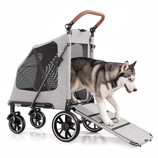 MoNiBloom Large Pet Stroller with Anti-Slip Ramp, for Large Dog Up to 99lb | Heavy Duty Dog Stroller Up to 99lb, Safe & Gentle Mobility Aid, All-Terrain Wheels, Idea for Injured, Disabled, & Senior Dog