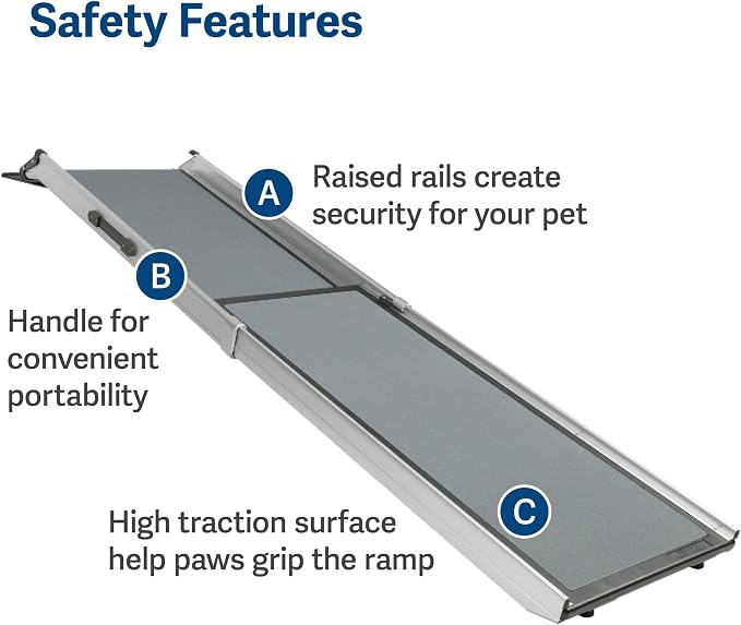 Solvit 62337 Deluxe Telescoping Pet Ramp, Standard (62305) | Extends 39-72 in to Reach Vans & SUVs, High-Traction Surface, Side Rails, Folds with Safety Latch, Supports Dogs up to 400 Lb