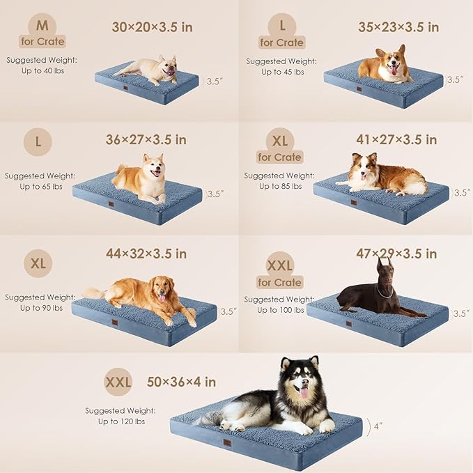 EHEYCIGA Orthopedic Dog Bed Extra Large with Removable Washable Cover, 50IN | Egg Crate Foam Support, Durable Oxford fabric, Non-Slip Bottom, Machine Washable, Soft Waterproof Plush Pet Bed Mat For Crate