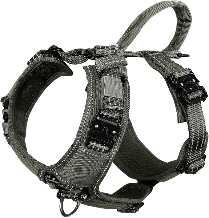 ICEFANG Dog Halter Harness with Metal Buckles,Dog Strap Vest for Small Dogs | Control Handle,Summer-Cooling,Reflective,Front Hook,Adjustable,Soft Padded,No Pull,Green,Small