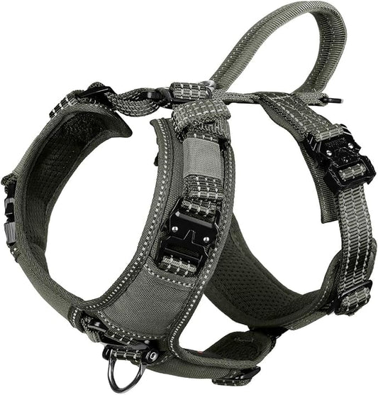 ICEFANG Dog Halter Harness with Metal Buckles,Dog Strap Vest for Small Dogs | Control Handle,Summer-Cooling,Reflective,Front Hook,Adjustable,Soft Padded,No Pull,Green,Small