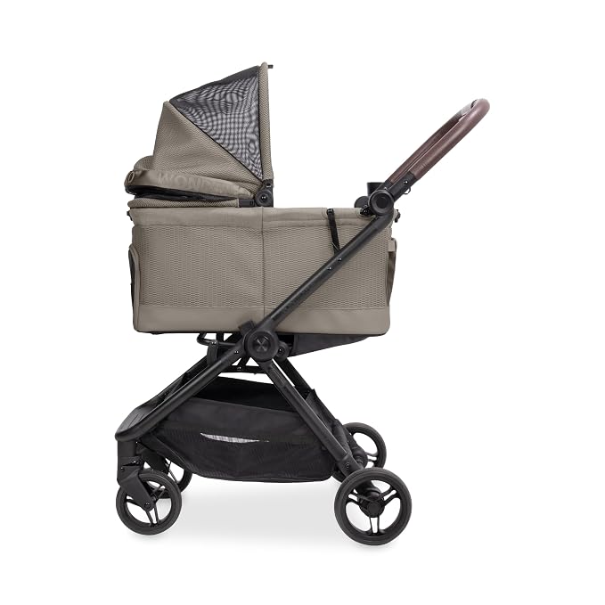 WonderFold Bella Pet Stroller - Autofold Design with Lightweight Aluminum Frame, Breathable Carriage Fabrics and Canopy, Safety Tethers & Easy-Clean Interior - Dune