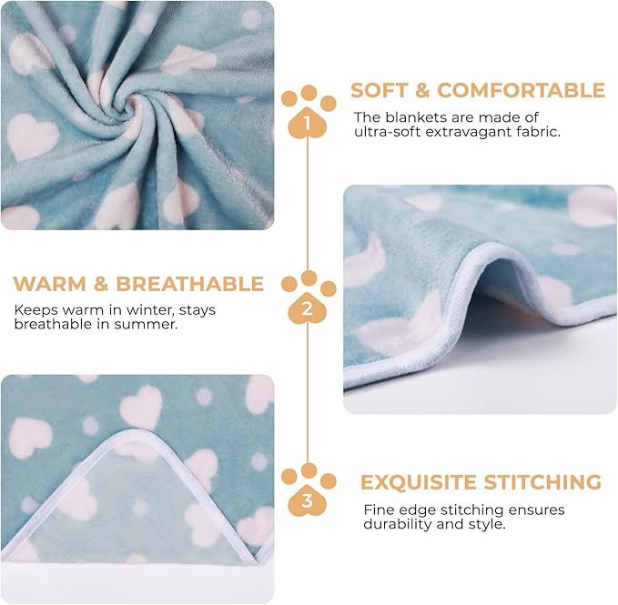 1 Pack 3 Blankets Super Soft Cute Dot Pattern Pet Blanket Flannel Throw for Dog Puppy Cat Purple/Pink/Cyan Medium