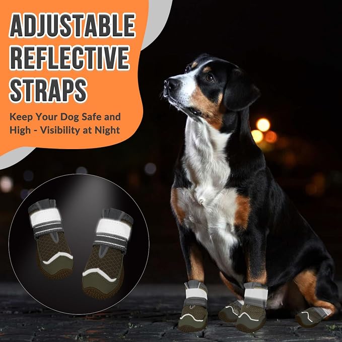 SlowTon Dog Shoes for Large Small Medium Dogs - Breathable Dog Boots for Summer Hot Pavement, Paw Protector for Outdoor Walking Winter Snow, Anti-Slip Rubber Dog Booties for Hardwood Floor (LBR, 5)