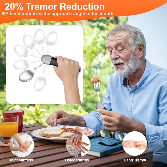 Weighted Utensils for Tremors & Parkinson's, Adaptive Eating Aids (Black) | Adaptive silverware for shaky hands. Weighted grip design reduces tremors. Bendable neck for custom angle. Dishwasher safe