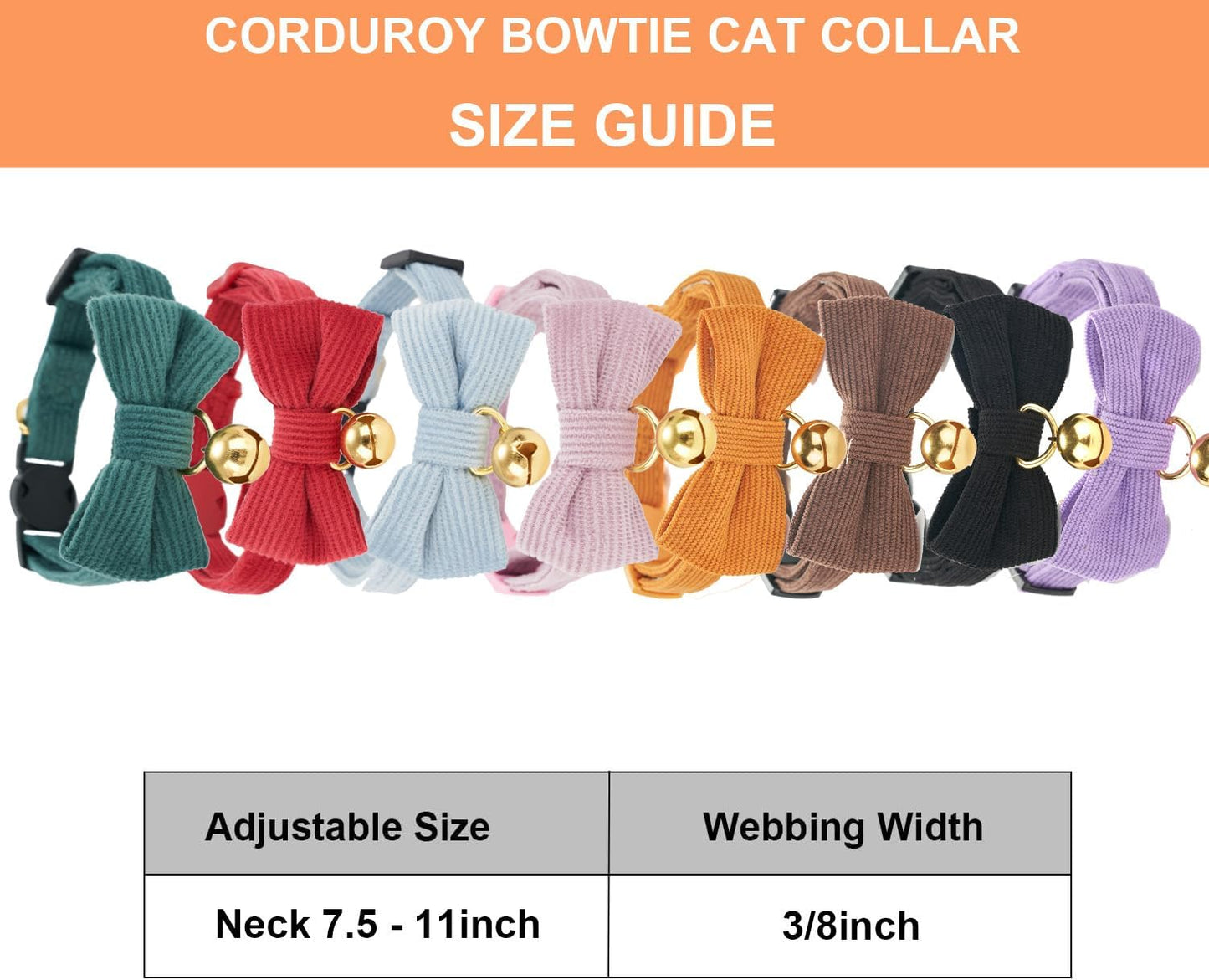 2 Pack Soft Corduroy Cat Collars with Bow Tie & Bell, Adjustable Breakaway Cotton Kitty Bowtie Collar for Male Boy Cats (Black & Brown)