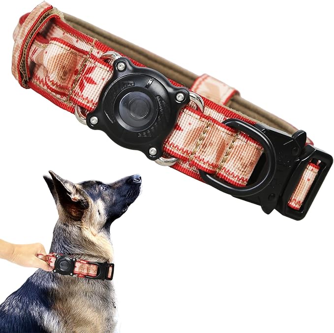 AirTag Dog Collar for Large Dogs Tactical Dog Collar with AirTag Holder | Upgrade Waterproof,Control Handle,Quick-Release Metal Buckle,1000D Nylon Fabric,Soft-Padded Webbing,Velcro Patch,L