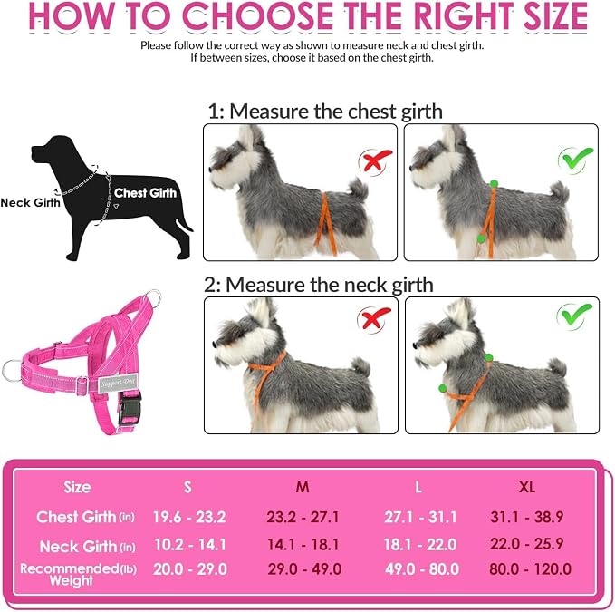 SlowTon No Pull Dog Harness with Front Clip - Heavy Duty, Soft Padded | Neck & Chest Adjustable, Tactical Pet Vest and Leash Set for Large Medium Sized Dogs, for Easy Walk & Training, Fuchsia S
