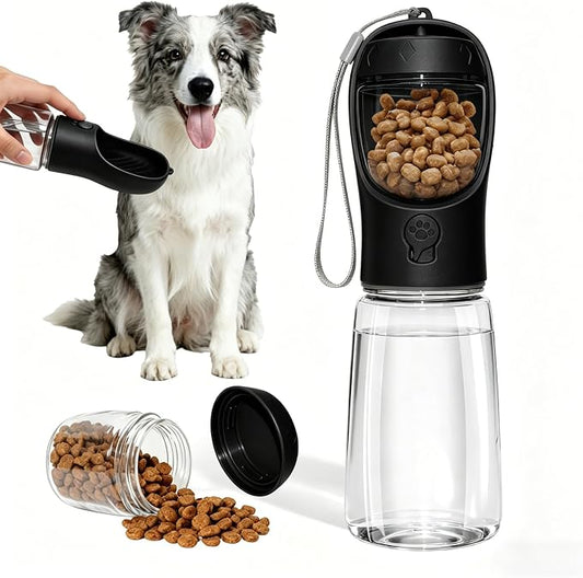 Dog Water Bottle, Portable Water Bottle with Food Container for Dogs Cat Pet Hiking Walking Travel Camping, Leak-Proof Dog Water Bowl Dispenser with Feeder Function Puppy Essentials