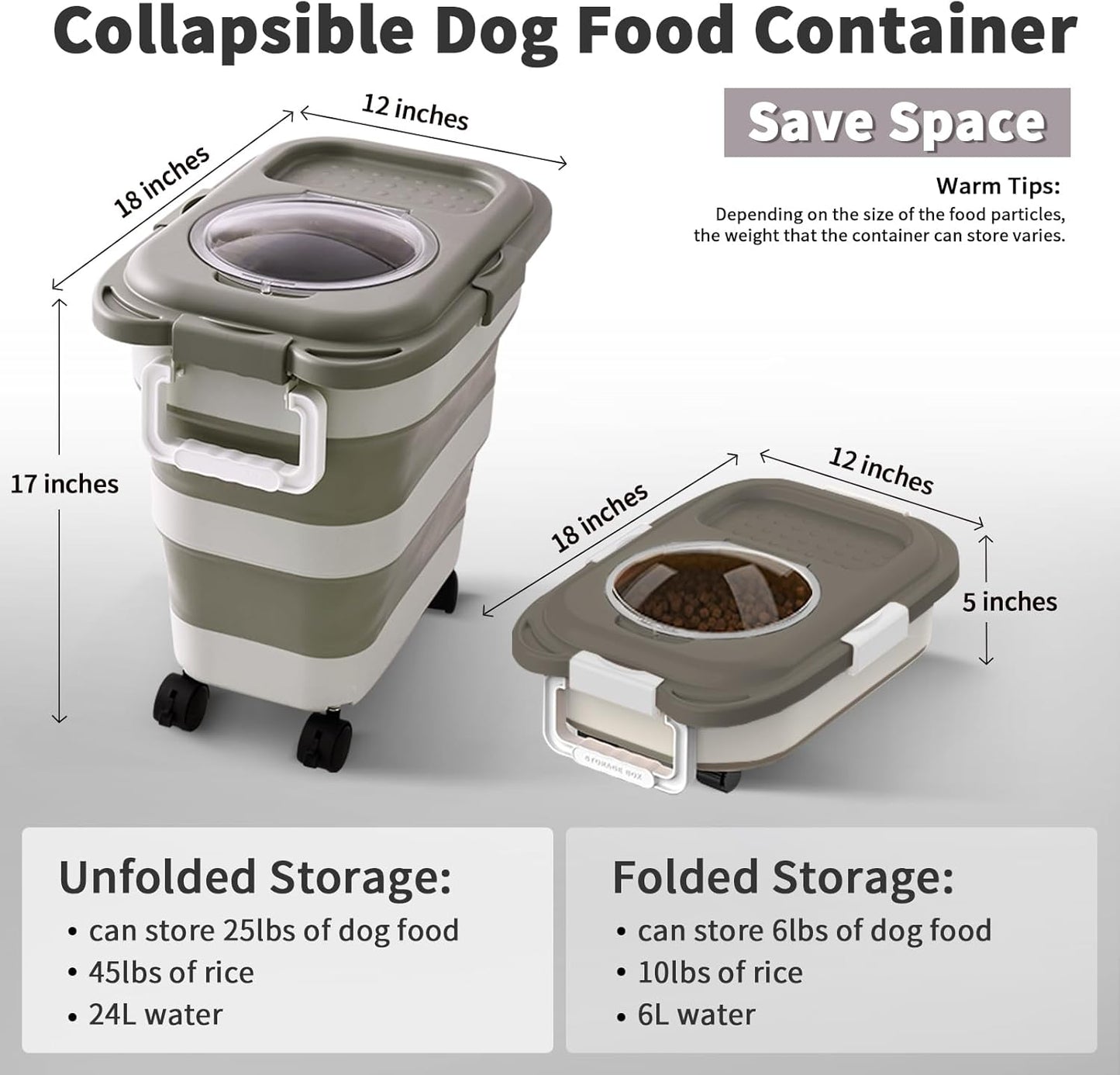 25 Lbs Dog Food Storage Container 2PCS, Collapsible Dog Food Container with Scoop for Pet/Dog/Cat/Bird Food,Keep Dry Food Fresh,Easy to Move(Blue & Khaki)