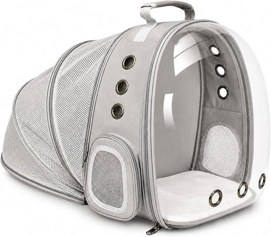 Expandable Cat Carrier Backpack for Cats & Dogs, Bubble Window Pet Travel Backpack with Breathable Mesh, Anti-Collapse Structure, Side Door, Safety Leash, for Vet Visits, Hiking, Outdoor, Grey