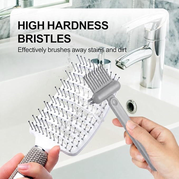 Hair Brush Comb Cleaning Tool Comb,2-in-1 Hair Brush Cleaner Tool, Portable Remover Rake for Removing Hair Dust, Home and Salon Use (Grey)