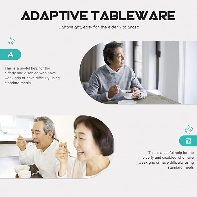 Healifty Adaptive Utensils Set for Elderly Non-Slip Eating Utensils for Weak Grip Lightweight Travel Tableware with 1 Fork and 2 Spoons Easy Clean Daily Use