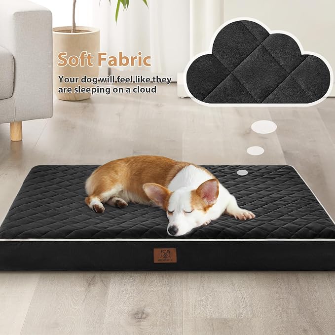 WNPETHOME Orthopedic Waterproof Large Dog Bed for Crate Cozy Sleep | Washable Large Pet Bed with Removable Cover, Multi-Needle Quilting Dogs Crate Beds Black 35x22 Inch