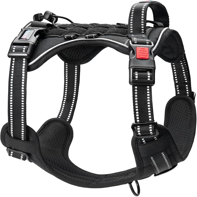 No Pull Tactical Dog Harness,Service Dog Vest Molle & Loop Panels | Black L, Metal Front & Back D-ring, Reflective, Easy Control with Padded Handle for Small Medium Large Dogs