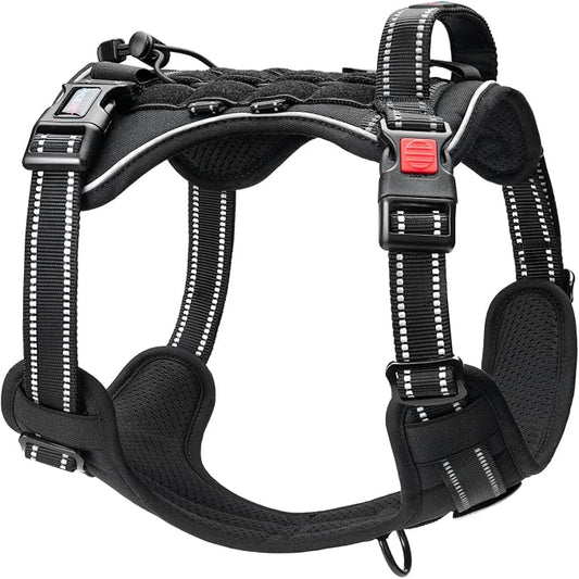 No Pull Tactical Dog Harness,Service Dog Vest Molle & Loop Panels | Black L, Metal Front & Back D-ring, Reflective, Easy Control with Padded Handle for Small Medium Large Dogs