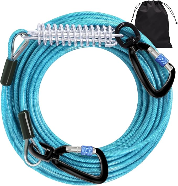 Snagle Paw Dog Lead Cable 20FT,Heavy Duty Outside Dog Leash Cable with Shock Absorbing Spring & Swivel Hook,Dog Tether for Yard,Dog Line for Small Large Dogs,Withstand 1000LBS Break Strength