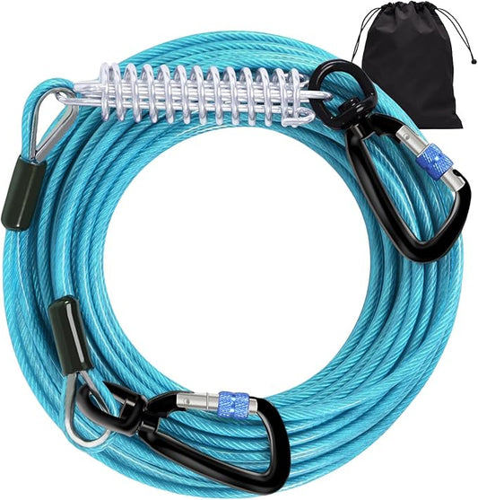 Snagle Paw Dog Leads for Yard 100FT-1000LBS Break Strength,Heavy Duty Tie Out Cable for Dogs with Swivel Lockable Hook & Spring,Chew Proof Dog Chain for Outside,Dog Run Cable for Medium Large Dogs