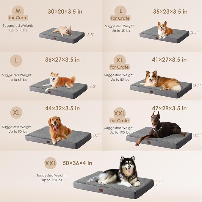 EHEYCIGA Orthopedic Dog Bed Large with Removable Washable Cover, 41IN Grey | Egg Crate Foam Support, Durable Oxford fabric, Non-Slip Bottom, Machine Washable, Soft Waterproof Plush Pet Bed Mat For Crate