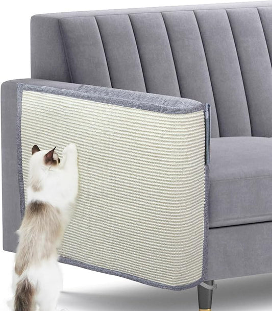 Upgraded Cat Scratch Furniture Protector,Cat Scratch Sofa Arm Sheild with Large Size Natural Sisal for Protecting Couch Sofa Chair Furniture 27.6''L*19.6''W (Light Grey/Right Handed)