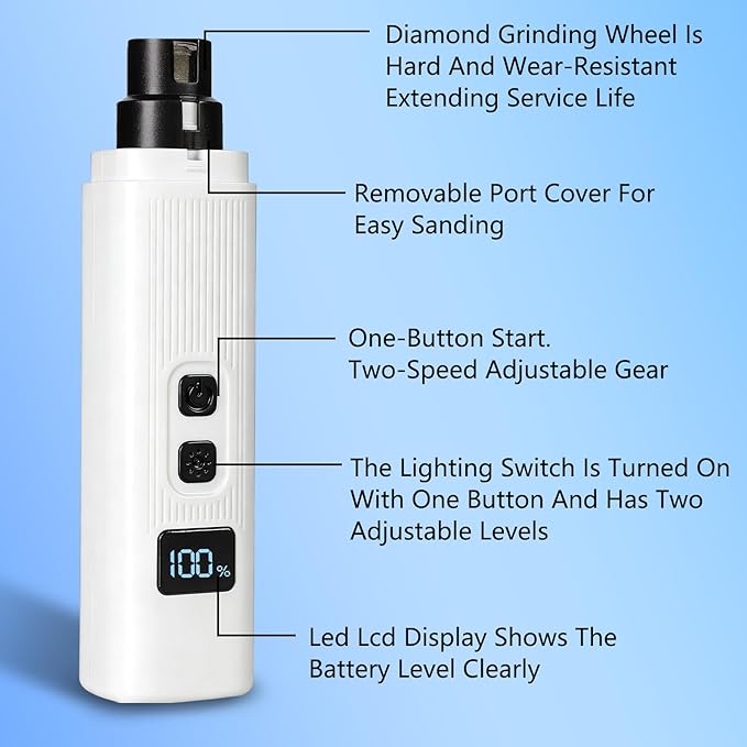 2026 New Cat Nail Trimmer - 2 Adjustable Speeds, 360° Grinding, Ultra Quiet Under 40dB, Safe Powerful Pet Nail Grooming Tool for All Cats & Dogs (White)