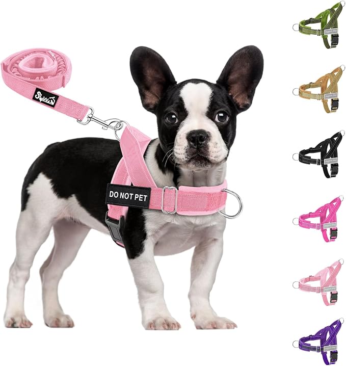 SlowTon No Pull Dog Harness with Front Clip - Heavy Duty, Soft Padded | Neck & Chest Adjustable, Tactical Pet Vest and Leash Set for Large Medium Sized Dogs, for Easy Walk & Training, Pink S