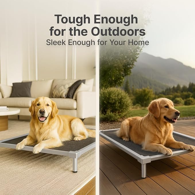 Elevated Dog Beds Large Sized Dog, Chew Proof Aluminum Alloy Heavy Duty Dogs Supplies Cooling Raised Pet Cot Indestructible with Anti-Rust Washable Assembly for Crate Outdoor-48.4"x 32" x 6.5"