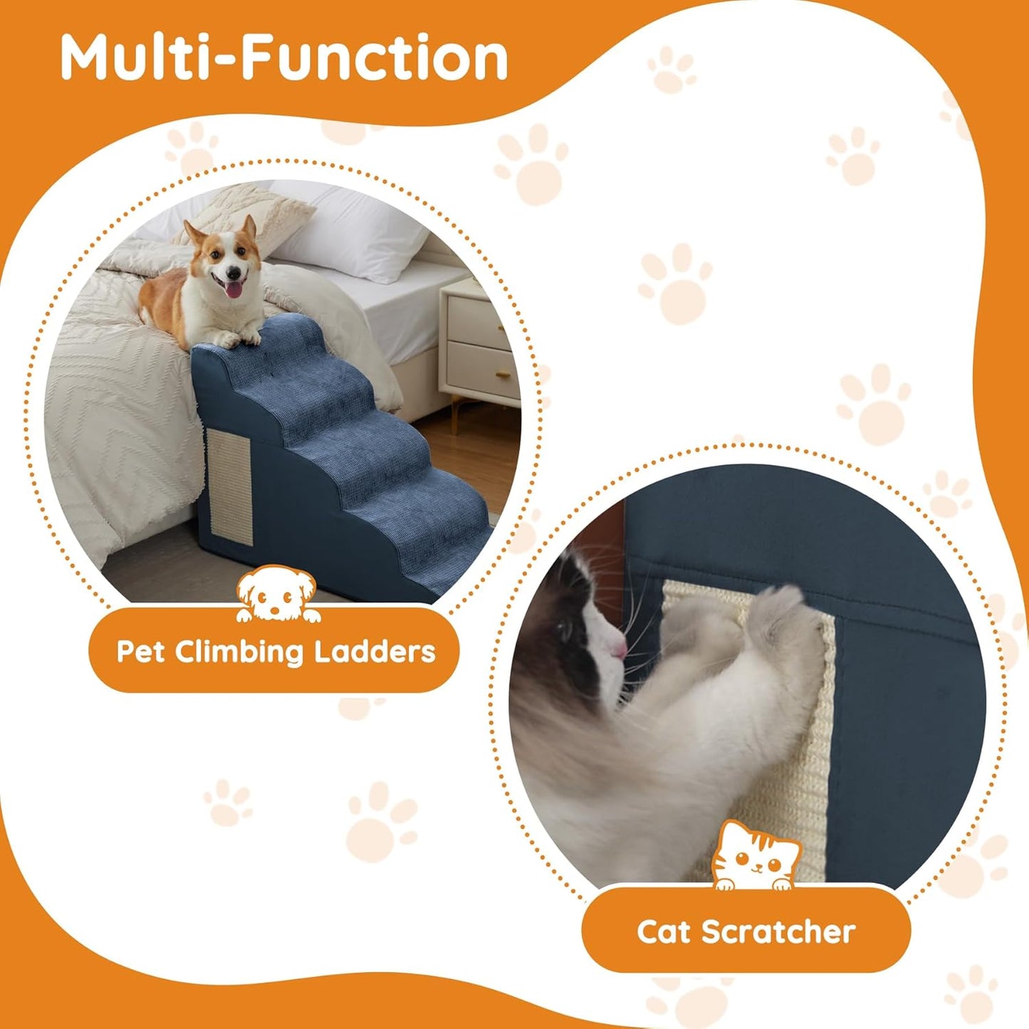 Navy Portable 2-Step Dog & Cat Step for Bed, Couch, Sofa & Chairs - Non-Slip, High Density Foam