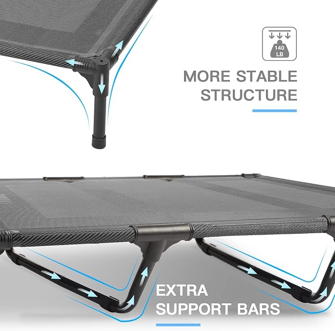Elevated Dog Bed for Large Dogs 120lb, Breathable Cooling Raised Dog Cot with Dual Support Bars & Metal Frame, No-Slip Feet, Waterproof Pet Bed for Indoor/Outdoor, X-Large, 48 * 36 * 9in, Grey