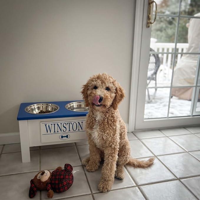 Elevated Dog Bowls for Large Dogs, Personalized Food Stand for Large Breed | Farmhouse Style, Elevated Wood Stand, Storage Container, Stainless Steel Bowls, Raised Anti-Slip Feeder, Made in USA