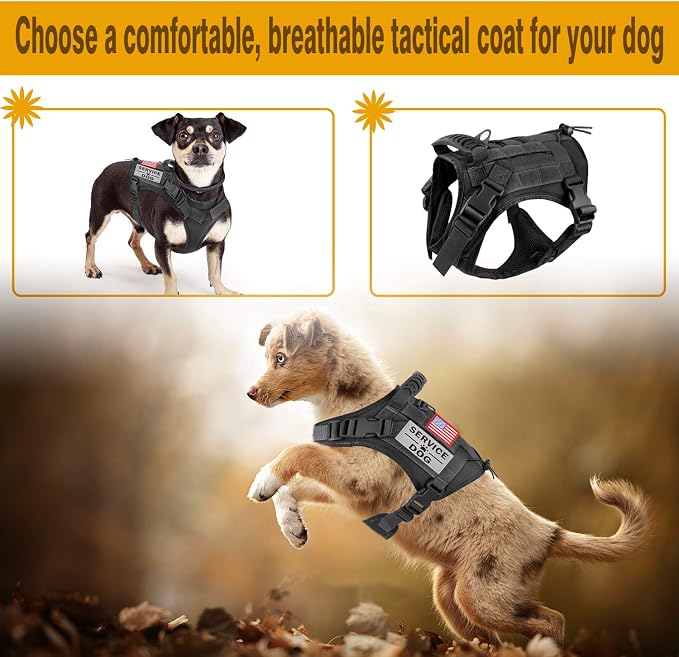 Tactical Service Dog Vest Harness for Medium Large Dog, Military K9 Training Dog Vest with Molle System Adjustable Tactical Puppy Harnesses with Handle (S, 3Black)