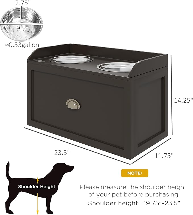 Dog Feeding Station with Storage Drawer & 2 Removable Stainless Steel Bowls | Elevated Design|Wood Construction|Ideal for Kitchen Living Room or Utility Area