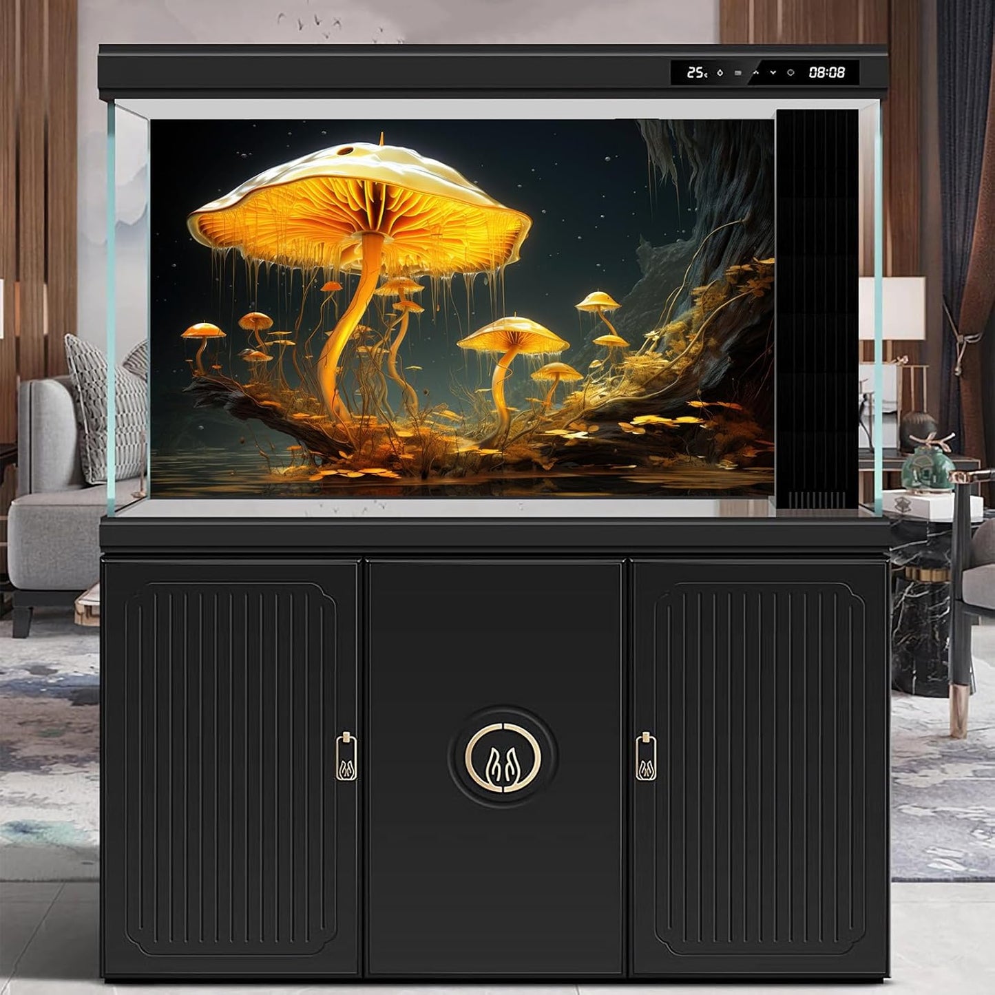 Fantasy Mushrooms Aquarium Background Fantasy Mushroom in Magical Enchanted Fairy Tale Stream Reptile Tank Enclosure Terrarium Backgrounds Mushroom Theme Landscape Fish Tank Backgrounds 24x16in