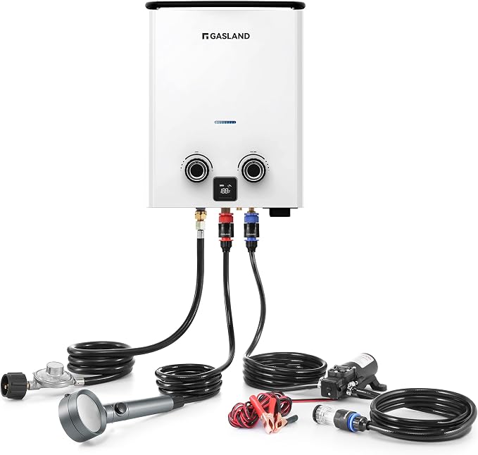 GASLAND Goshower G5 Pro Portable Propane Tankless Water Heater – 1.32 GPM, 34,000 BTU, With Water Pump & Strainer, Ultra-Slim 5L for Camping, Off-Grid, Outdoor Shower