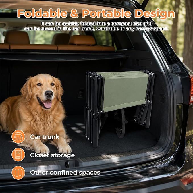 Dog Stairs for Large Dogs,4-Step Foldable Dog Ramp for Car with Non-Slip Surface & Oxford Fabric,Portable & Lightweight Pet Stairs for SUV,Truck,Bed & Couch,Supports up to 132 lbs (Black)