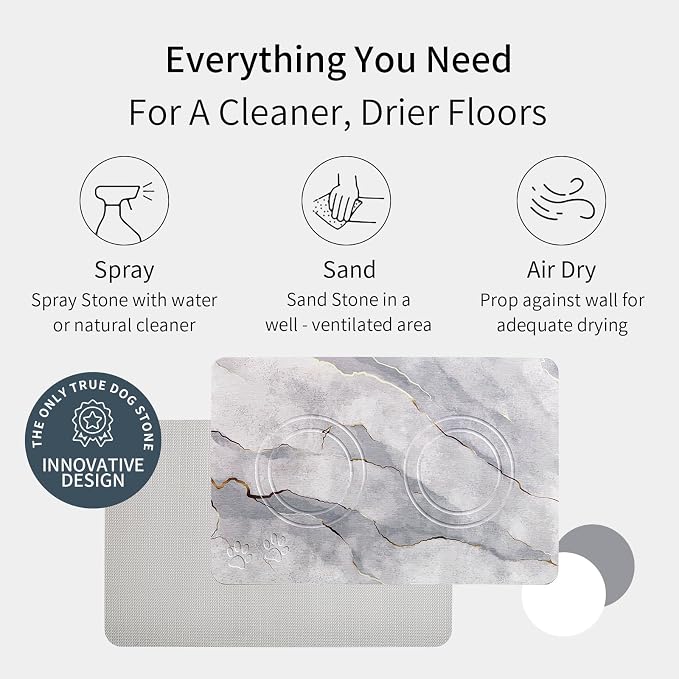 Diatomite Stone Pet Feeding Mat for Dog Cat Super Absorbent Diatomite Quick Drying Stone Dog Food Mat, Dog Mats for Food and Water with Non-Slip Station, Fast Dry Pet Mats, Marble Cyan